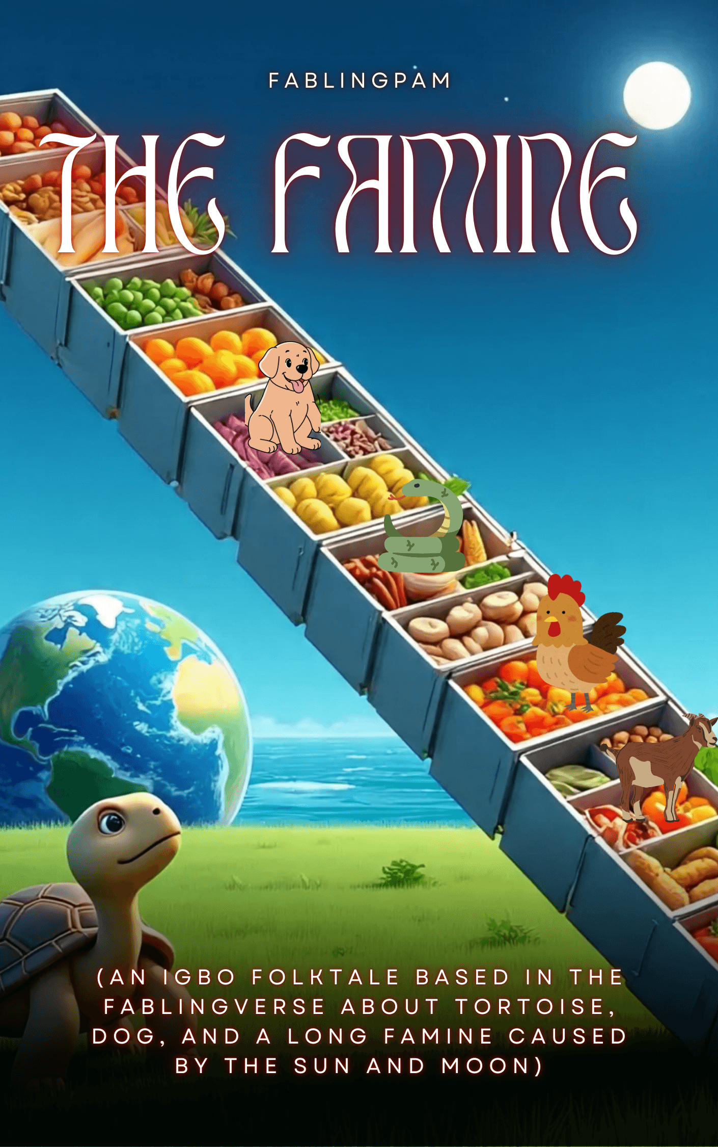 The Famine - An Igbo Folktale based in the Fablingverse about Tortoise, Dog, and a long famine casued by the Sun and Moon